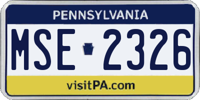 PA license plate MSE2326
