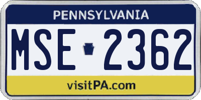 PA license plate MSE2362