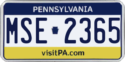 PA license plate MSE2365