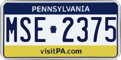 PA license plate MSE2375