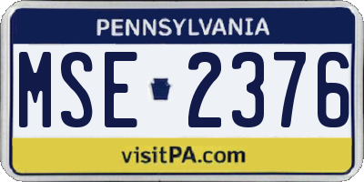PA license plate MSE2376