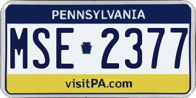 PA license plate MSE2377