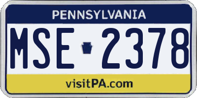 PA license plate MSE2378