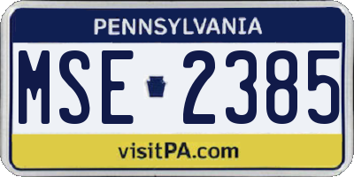 PA license plate MSE2385