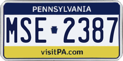 PA license plate MSE2387