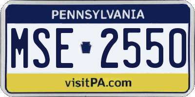 PA license plate MSE2550