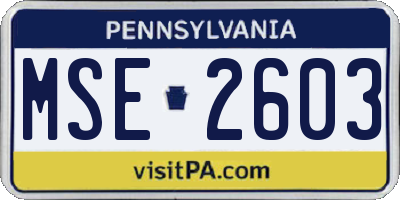 PA license plate MSE2603