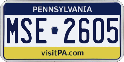 PA license plate MSE2605
