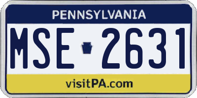 PA license plate MSE2631