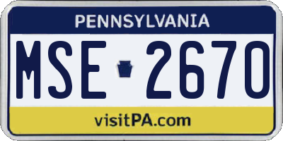 PA license plate MSE2670