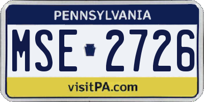 PA license plate MSE2726