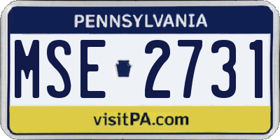 PA license plate MSE2731