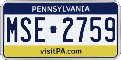 PA license plate MSE2759