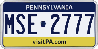 PA license plate MSE2777