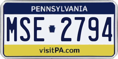 PA license plate MSE2794