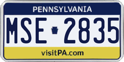 PA license plate MSE2835