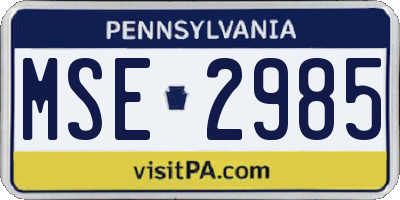 PA license plate MSE2985