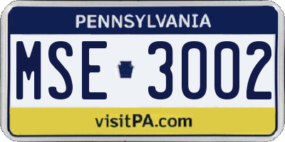 PA license plate MSE3002