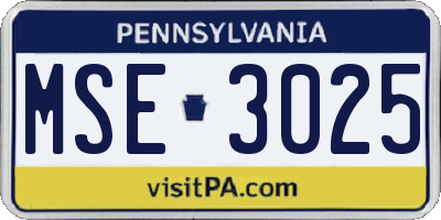 PA license plate MSE3025