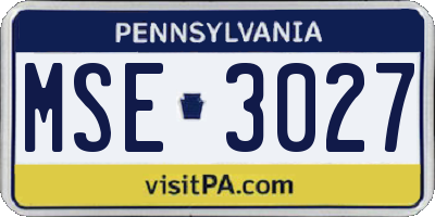 PA license plate MSE3027