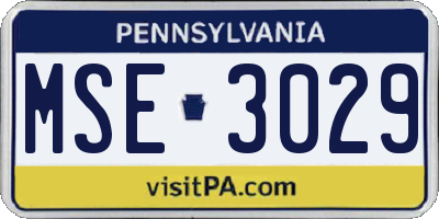 PA license plate MSE3029