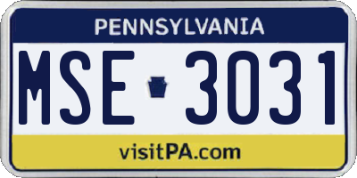 PA license plate MSE3031