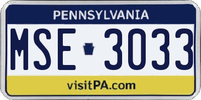 PA license plate MSE3033