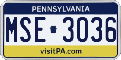 PA license plate MSE3036