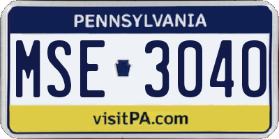 PA license plate MSE3040
