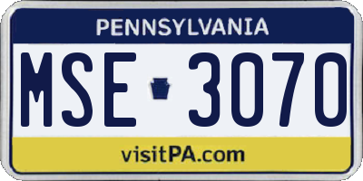 PA license plate MSE3070