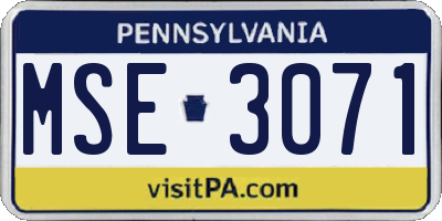 PA license plate MSE3071