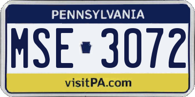 PA license plate MSE3072