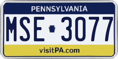 PA license plate MSE3077