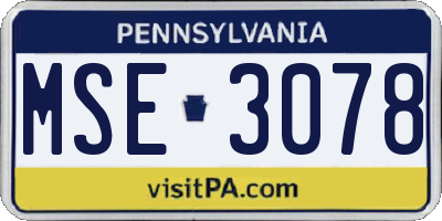 PA license plate MSE3078