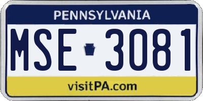 PA license plate MSE3081