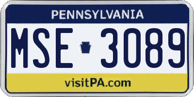 PA license plate MSE3089