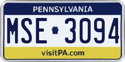 PA license plate MSE3094