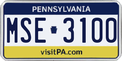 PA license plate MSE3100