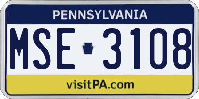 PA license plate MSE3108