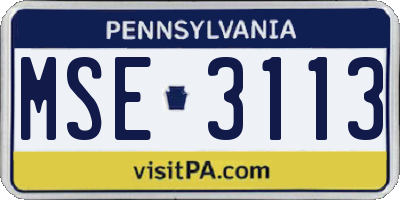 PA license plate MSE3113