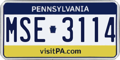 PA license plate MSE3114