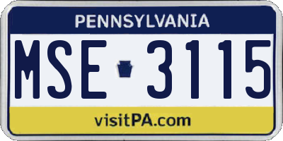 PA license plate MSE3115