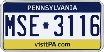 PA license plate MSE3116