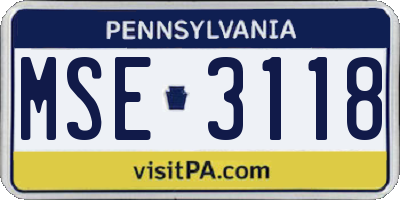 PA license plate MSE3118