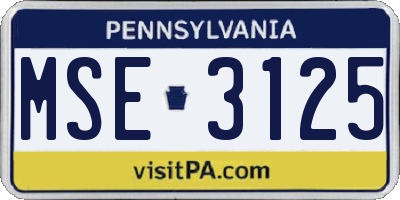 PA license plate MSE3125