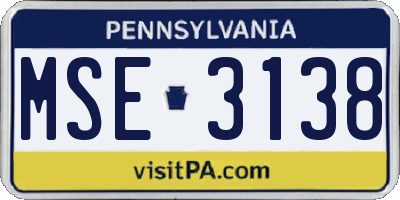 PA license plate MSE3138