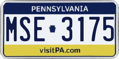 PA license plate MSE3175