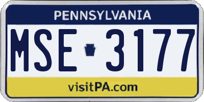 PA license plate MSE3177