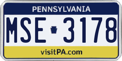 PA license plate MSE3178