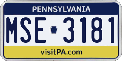 PA license plate MSE3181